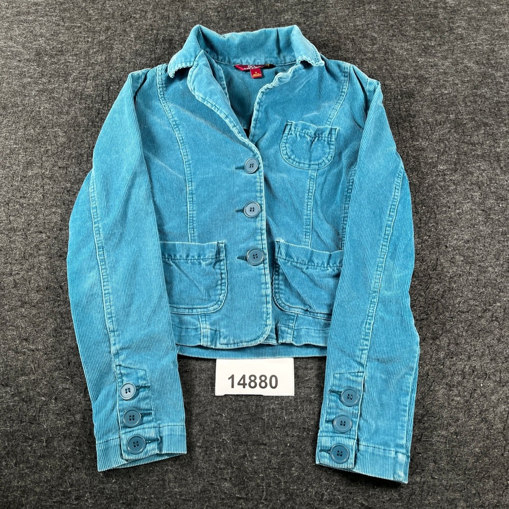 SO Corduroy Jacket Women Small Blue Excellent Button Front Long Sleeve Stretch